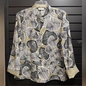 Drapers & Damons Leaf Patterned Black tan and White Leaf Eyelet Jacket/blouse
